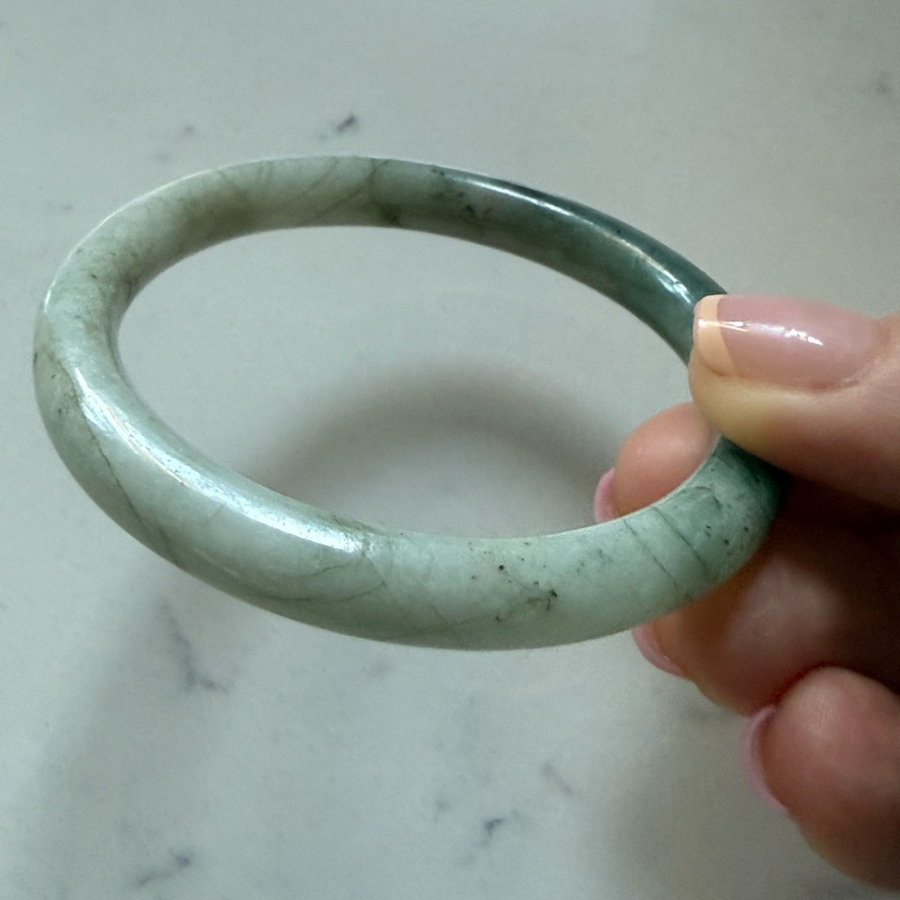 Natural Burmese Jade Bangle Bracelet – Soft Celadon Green, Translucent Stone - Picture 5 of 10